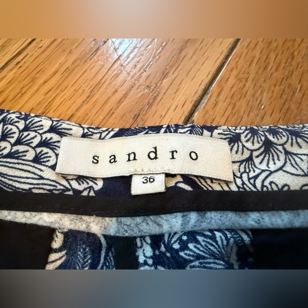 Sandro Paris Blue Floral Pants Viscose High Rise Ankle Pockets Women’s Sz 36 - Picture 5 of 13